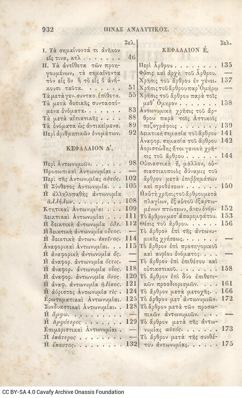 22,5 x 14,5 εκ. 2 σ. χ.α. + π’ σ. + 942 σ. + 4 σ. χ.α., όπου στη ράχη το όνομα προηγού�